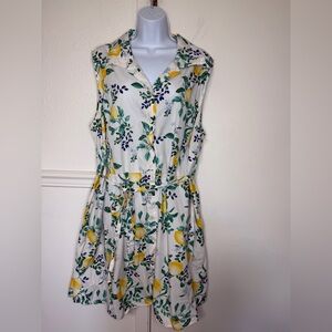 chloe+rene Lemon Print Sleeveless Dress - Cream, Yellow & Green size 3X